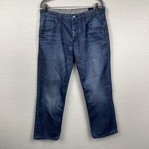 Jack & Jones Mens Straight Leg Jeans Dark Blue Button Fly Relaxed